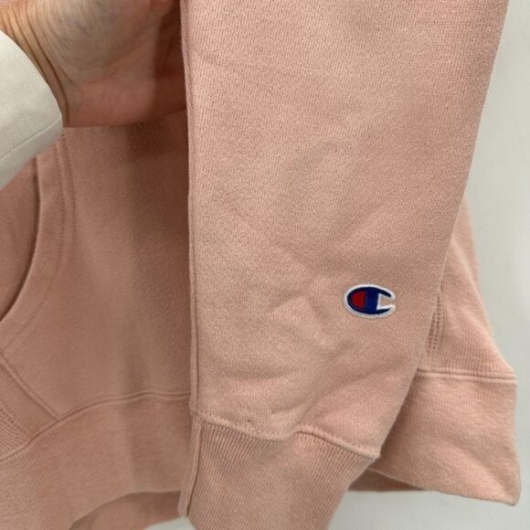 Champion Reverse Weave Pink Long Sleeve Hoodie Kangaroo Pocket Small Sweatshirt - Picture 3 of 6